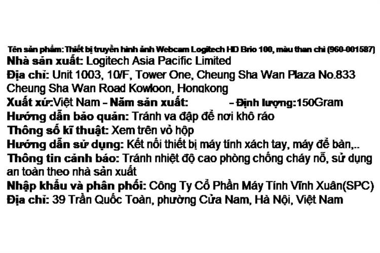 Webcam Logitech Brio 100 Full HD Màu Đen