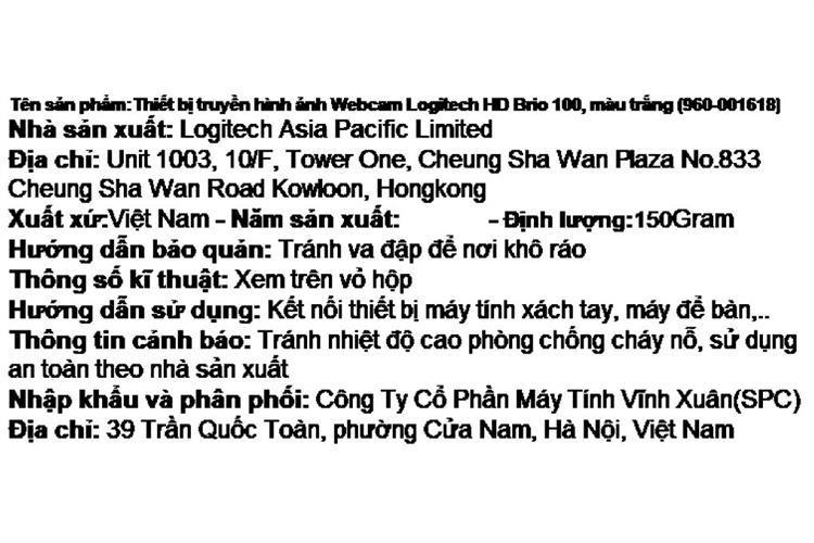 Webcam Logitech Brio 100 Full HD Màu Trắng