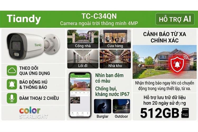 Camera IP Ngoài Trời Tiandy Bullet TC-C34QN Màu Trắng