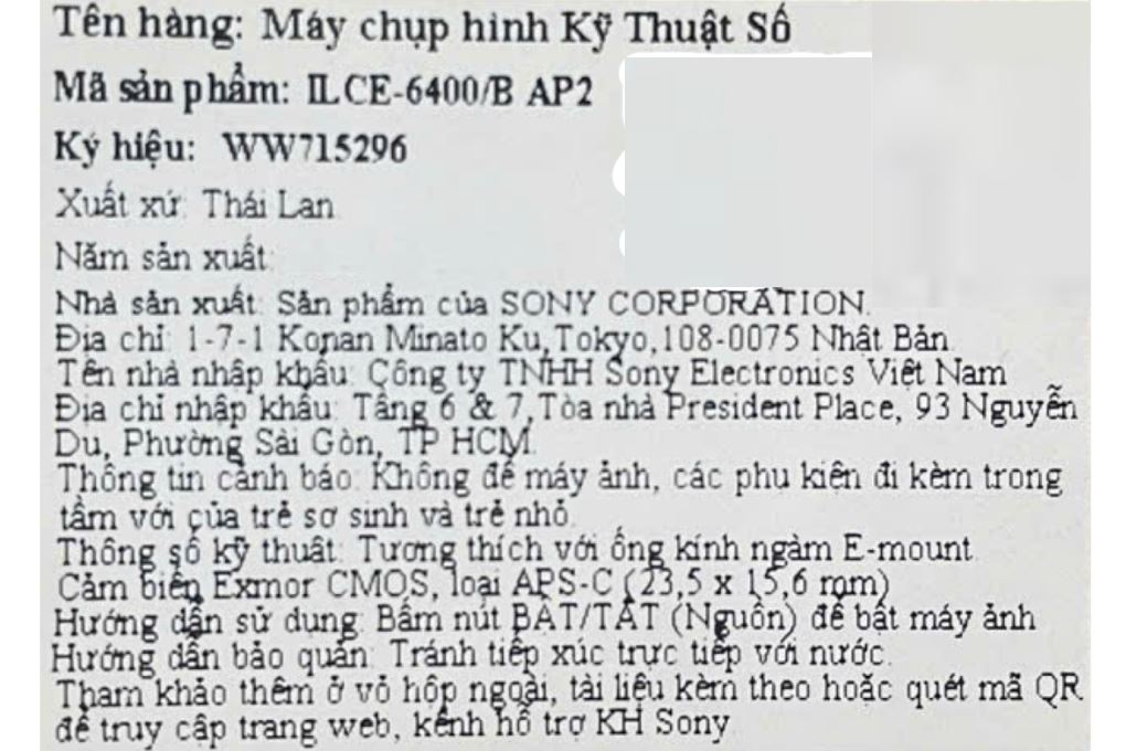 Máy ảnh kỹ thuật số Sony Alpha 6400 ILCE-6400/B AP2 (Body only) Màu Đen