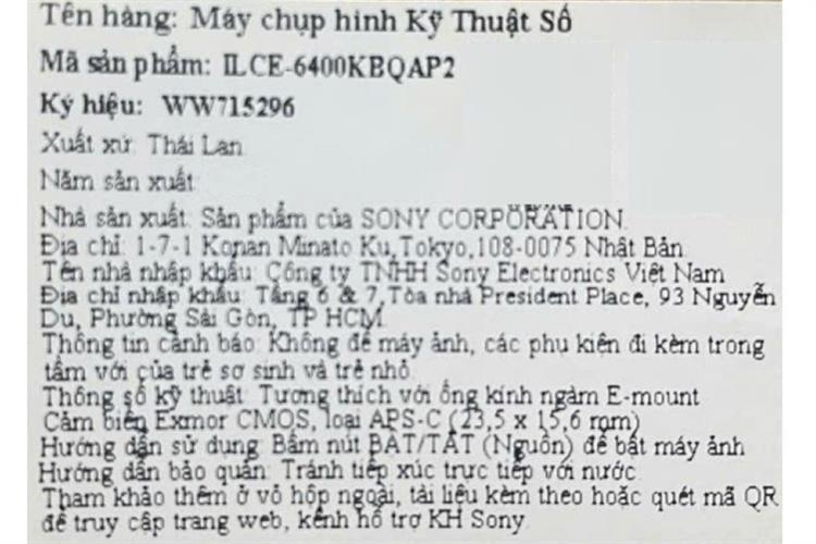 Máy ảnh kỹ thuật số Sony Alpha 6400 ILCE-6400KBQAP2 Màu Đen