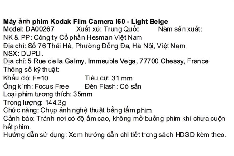 Máy ảnh Film Kodak I60 Màu Màu be