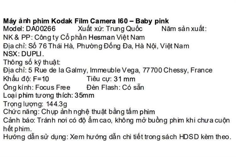 Máy ảnh Film Kodak I60 Màu Hồng