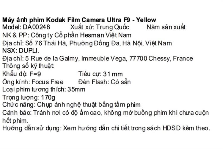 Máy ảnh Film Kodak Ultra F9 Màu Đen - Vàng