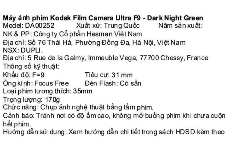 Máy ảnh Film Kodak Ultra F9 Màu Xanh lá đậm