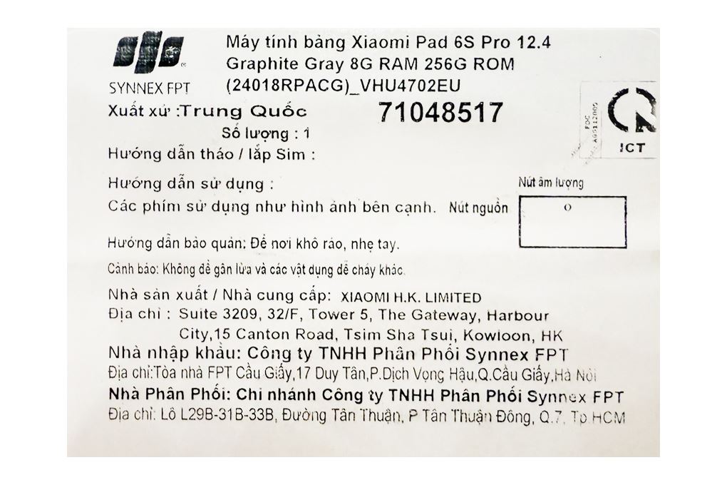 Máy tính bảng Xiaomi Pad 6S Pro 8GB/256GB Màu Xám