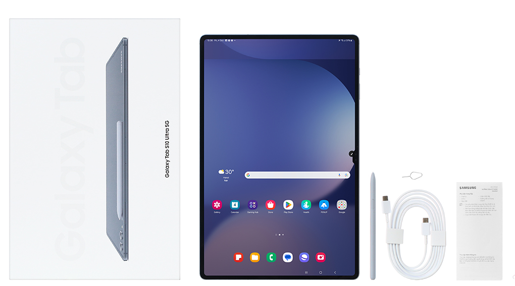 Bộ sản phẩm gồm: Sách hướng dẫn, Bút cảm ứng, Cây lấy sim, Hộp máy, Cáp Type C - Type C