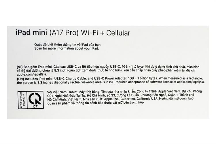 Máy tính bảng iPad mini 7 5G 256GB Màu Đen - Xám