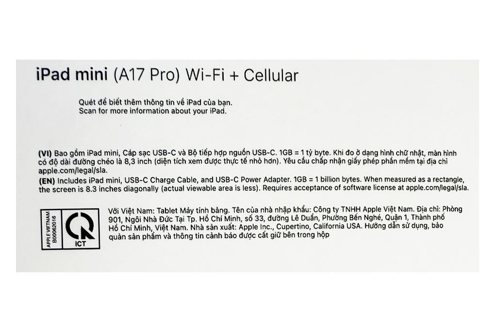 Máy tính bảng iPad mini 7 5G 256GB Màu Tím