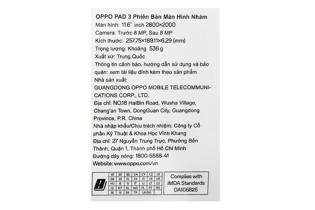Máy tính bảng OPPO Pad 3 8GB/256GB Màu Bạc