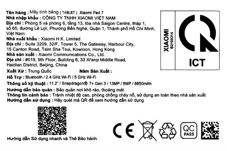 Máy tính bảng Xiaomi Pad 7 WiFi 8GB/128GB Màu Xanh Dương