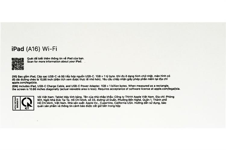 Máy tính bảng iPad A16 WiFi 256GB Màu Bạc