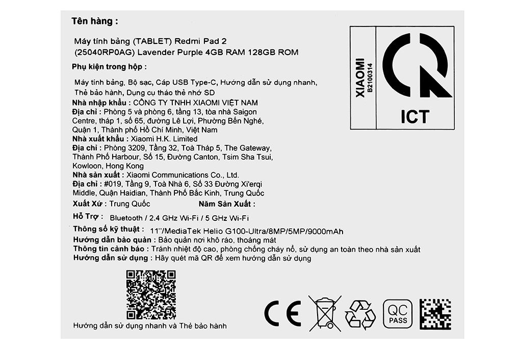 Máy tính bảng Xiaomi Redmi Pad 2 WiFi 4GB/128GB Màu Tím