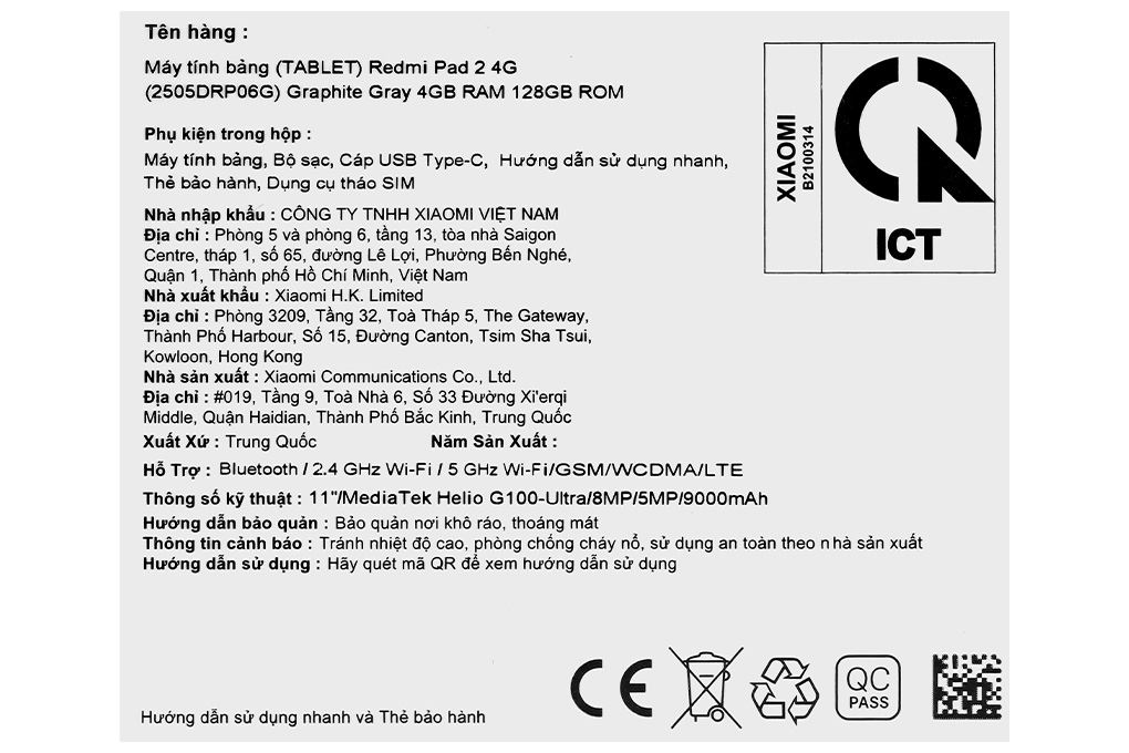 Máy tính bảng Xiaomi Redmi Pad 2 4G 4GB/128GB Màu Xám
