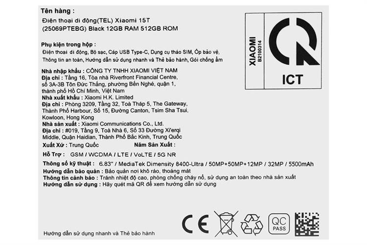 Điện thoại Xiaomi 15T 5G 12GB/512GB Vàng/Đen Màu Đen