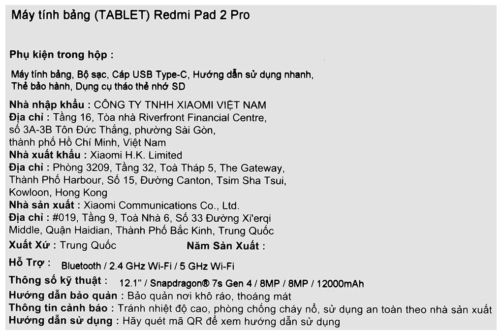 Máy tính bảng Xiaomi Redmi Pad 2 Pro WiFi 6GB/128GB Màu Bạc