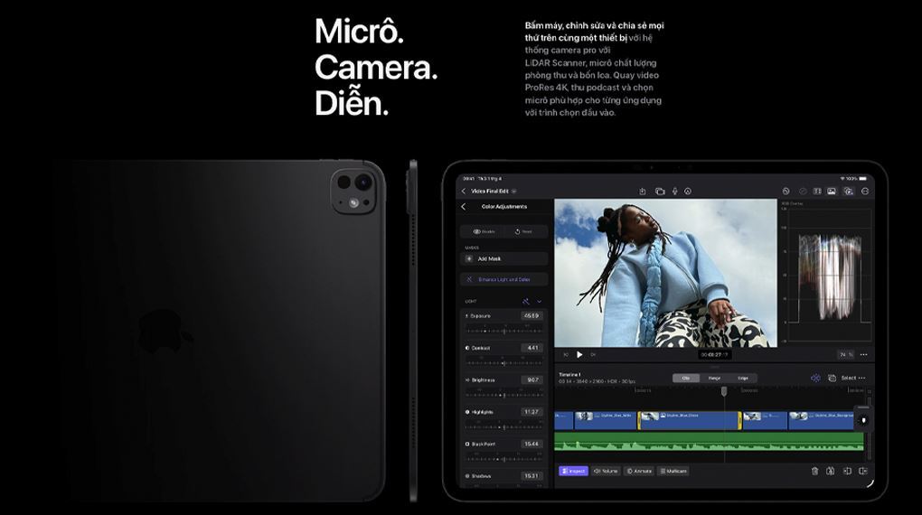 Hệ thống 4 loa và micro studio trên iPad Pro M5 13 inch Nano WiFi 2TB cho âm thanh rõ nét (Nguồn Ảnh: Apple.com)