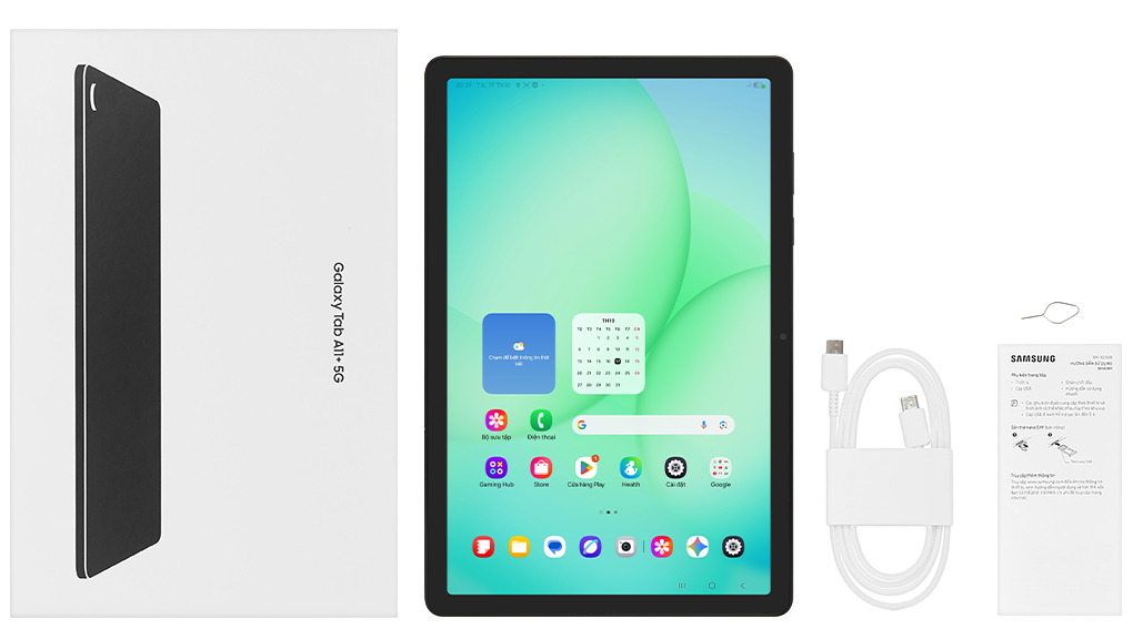 Bộ sản phẩm gồm: Cáp Type C - Type C, Cây lấy sim, Hộp máy, Sách hướng dẫn