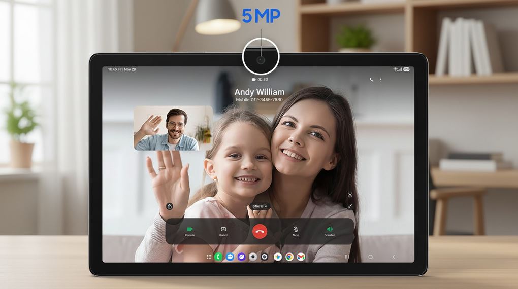 Samsung Galaxy Tab A11 Plus 5G có camera trước 5 MP ở cạnh dài, giúp hình ảnh khi họp online hay gọi video trông tự nhiên hơn Samsung Galaxy Tab A11 Plus 5G có camera trước 5 MP ở cạnh dài, giúp hình ảnh khi họp online hay gọi video trông tự nhiên hơn