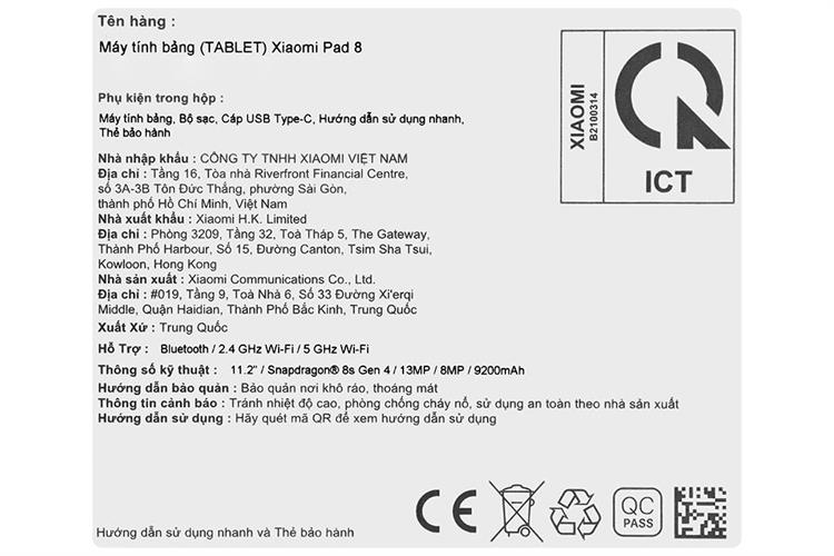 Máy tính bảng Xiaomi Pad 8 8GB/256GB Màu Xanh Dương