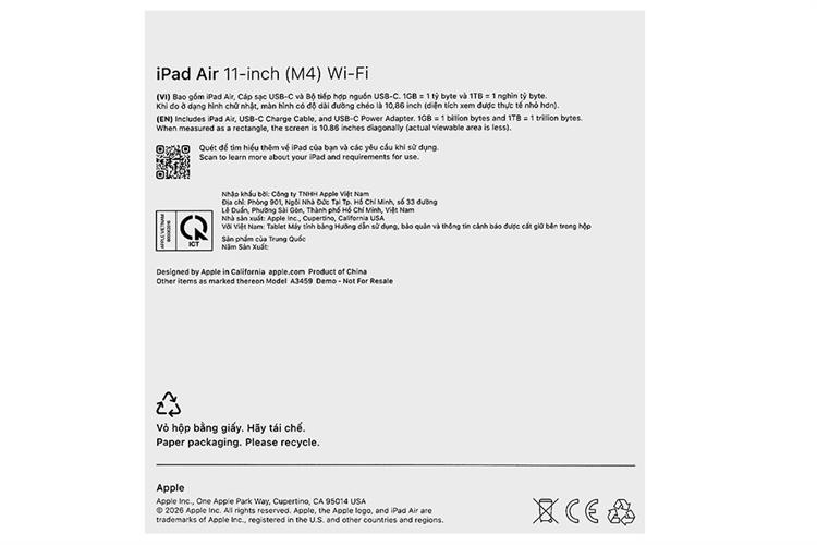 Máy tính bảng iPad Air M4 11 inch WiFi 512GB Màu Đen - Xám