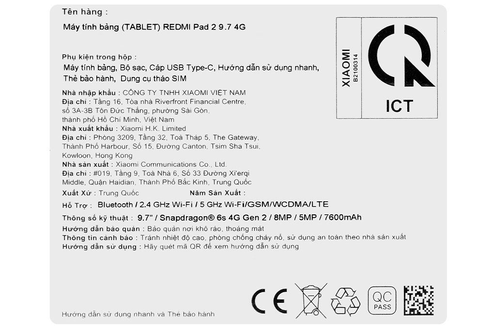 Máy tính bảng Xiaomi Redmi Pad 2 4G 9.7 4GB/128GB Màu Xám