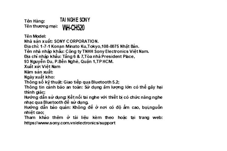 Tai nghe Bluetooth Chụp Tai Sony WH-CH520 Màu Vàng