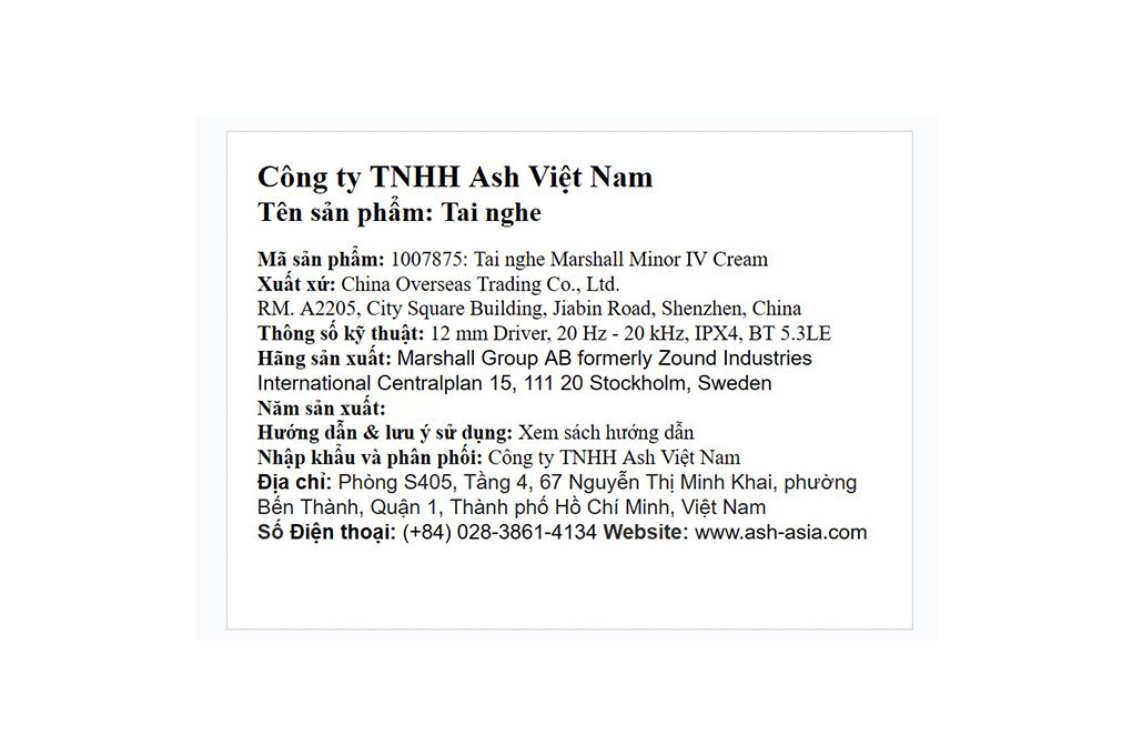 Tai nghe Bluetooth True Wireless Marshall Minor IV Màu Kem