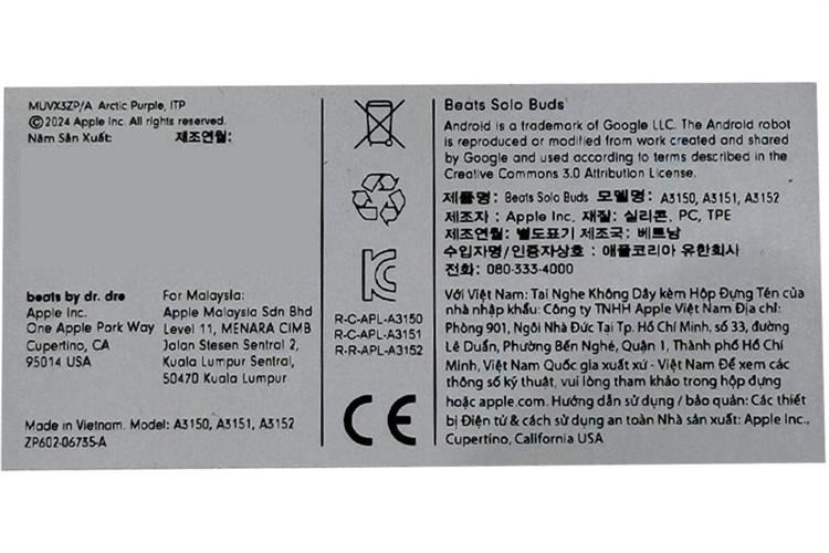 Tai nghe Bluetooth True Wireless Beats Solo Buds Màu Xám