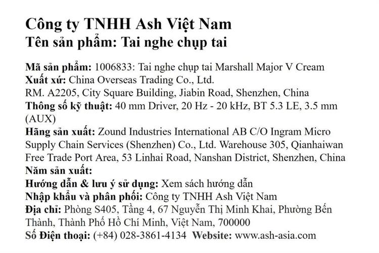 Tai nghe Bluetooth chụp tai Marshall Major V Màu Kem