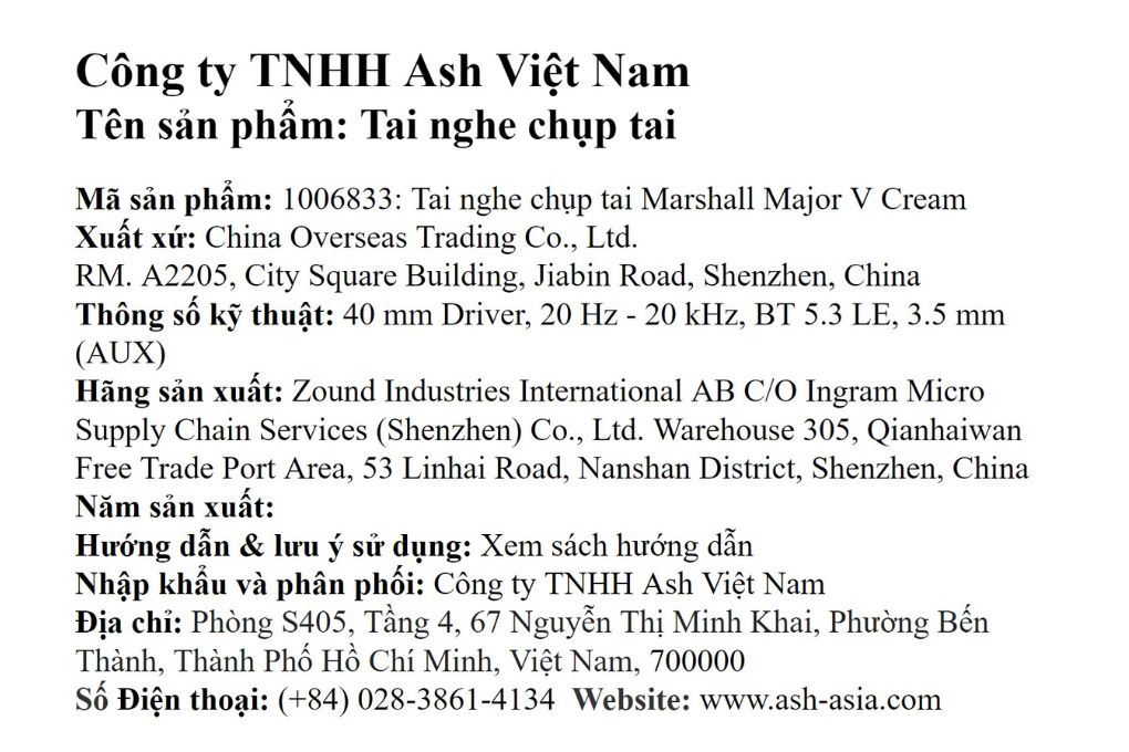 Tai nghe Bluetooth chụp tai Marshall Major V Màu Kem
