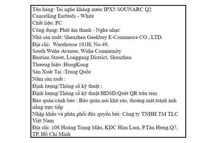 Tai nghe Bluetooth True Wireless Sounarc Q2 Màu Trắng