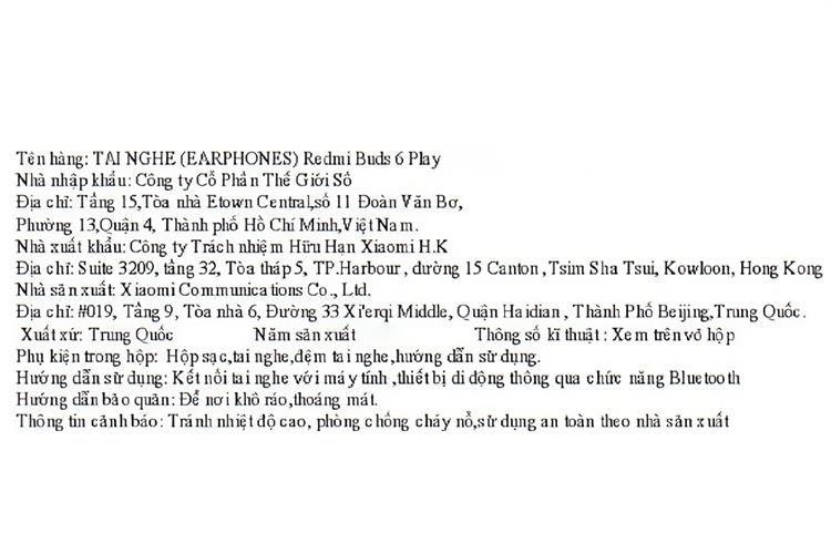 Tai nghe Bluetooth True Wireless Xiaomi Redmi Buds 6 Play Màu Trắng