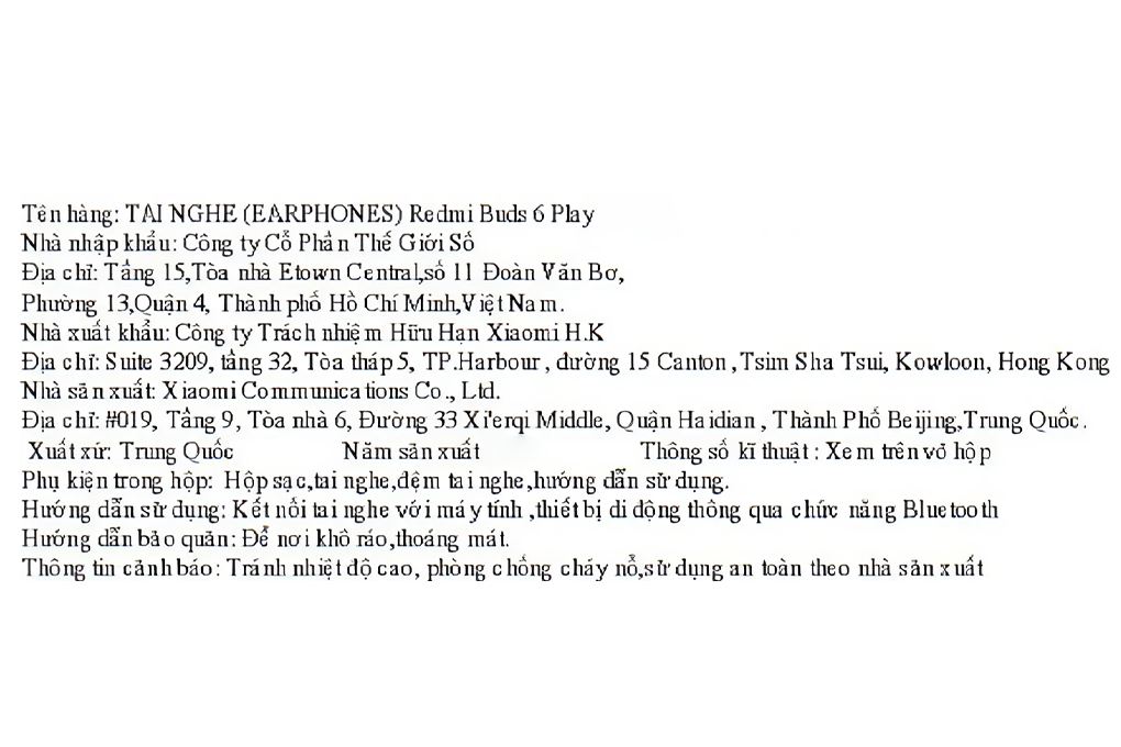 Tai nghe Bluetooth True Wireless Xiaomi Redmi Buds 6 Play Màu Xanh da trời