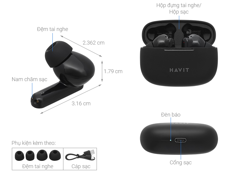 Tai nghe Bluetooth True Wireless Havit TW967 Pro