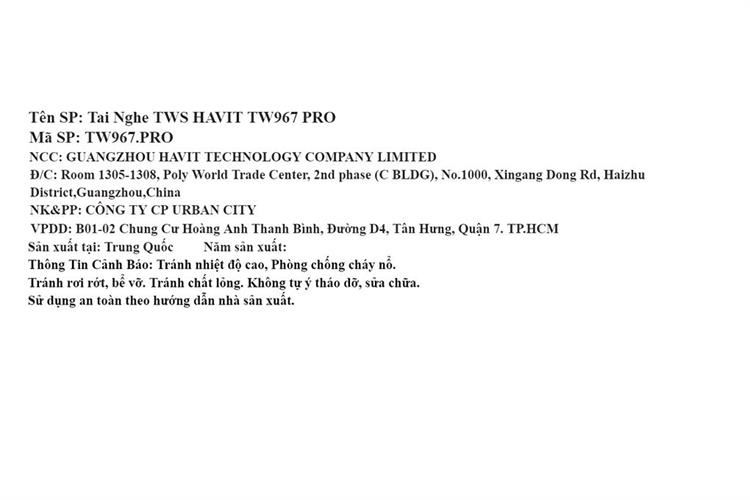 Tai nghe Bluetooth True Wireless Havit TW967 Pro Màu Trắng