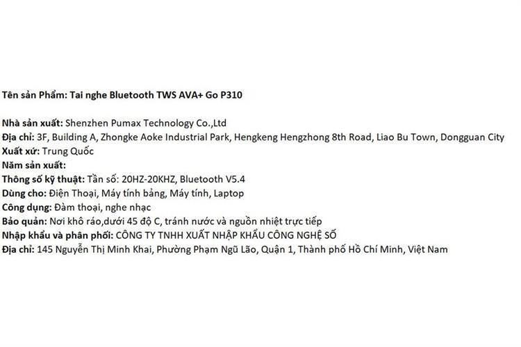 Tai nghe Bluetooth True Wireless AVA+ Go P310 Màu Màu be