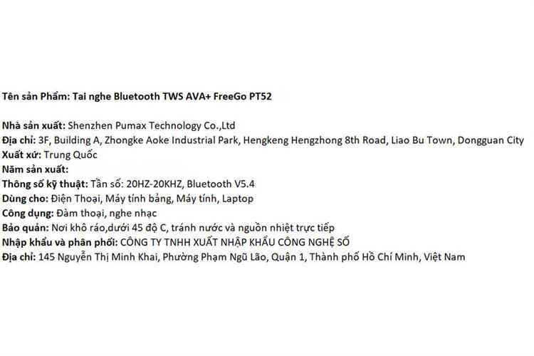 Tai nghe Bluetooth True Wireless AVA+ FreeGo PT52 Màu Hồng