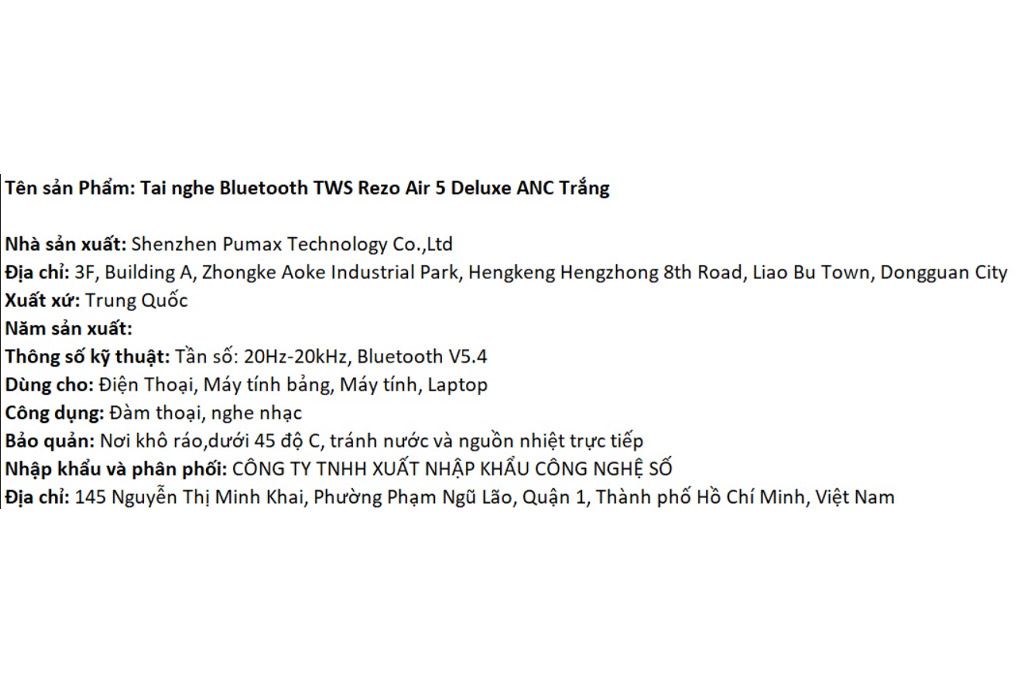 Tai nghe Bluetooth True Wireless Rezo Air 5 Deluxe ANC Màu Trắng