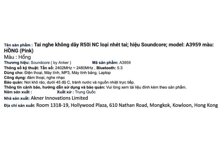 Tai nghe Bluetooth True Wireless soundcore R50i NC A3959 Màu Hồng