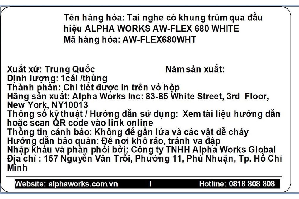 Tai nghe Bluetooth Chụp Tai Alpha Works Flex 680 Màu Trắng