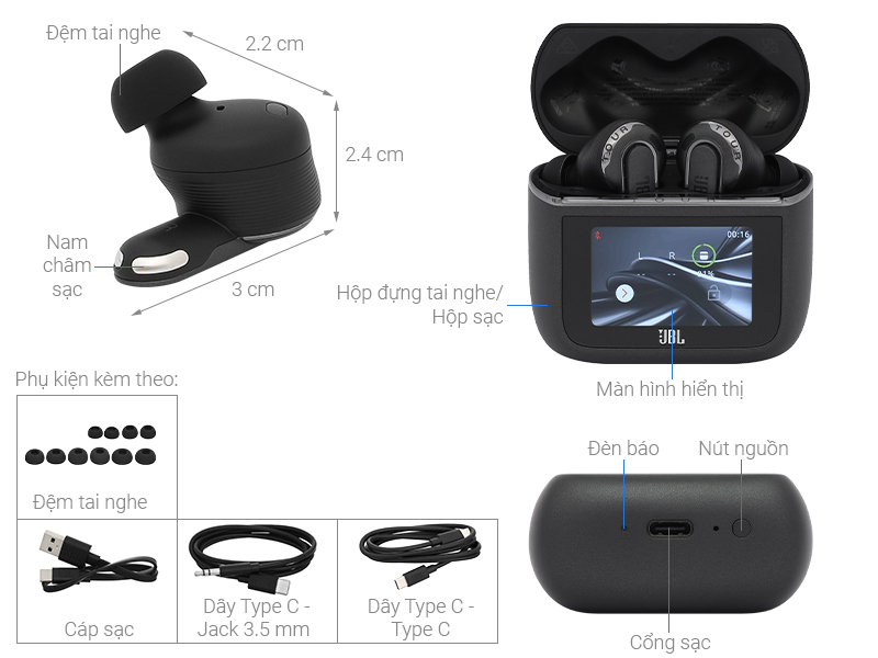 Tai nghe JBL Tour Pro 3 | Hộp sạc thông minh, Chống ồn ANC