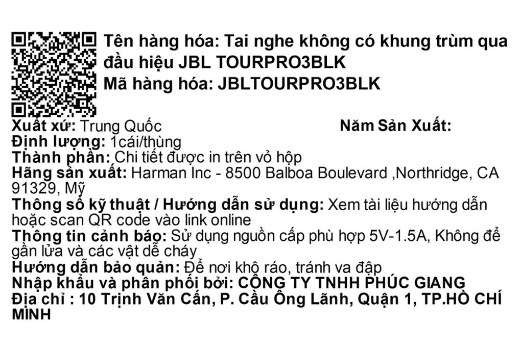 Tai nghe Bluetooth True Wireless JBL Tour Pro 3 Màu Đen