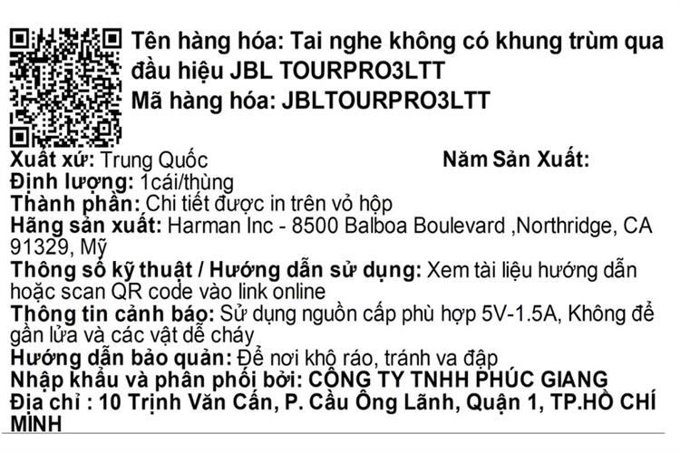 Tai nghe Bluetooth True Wireless JBL Tour Pro 3 Màu Kem