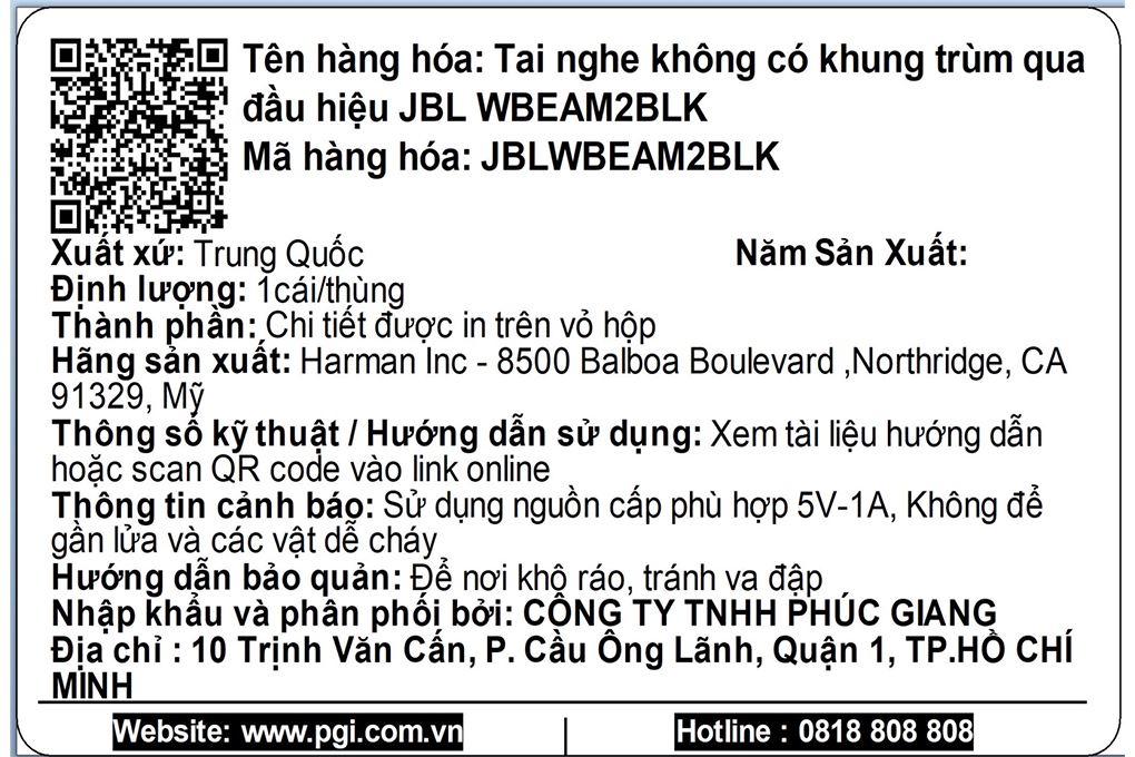 Tai nghe Bluetooth True Wireless JBL Wave Beam 2 Màu Đen