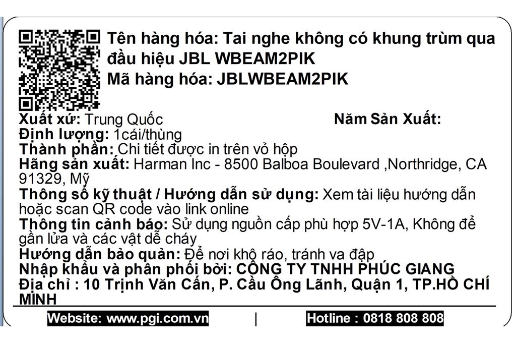 Tai nghe Bluetooth True Wireless JBL Wave Beam 2 Màu Đen