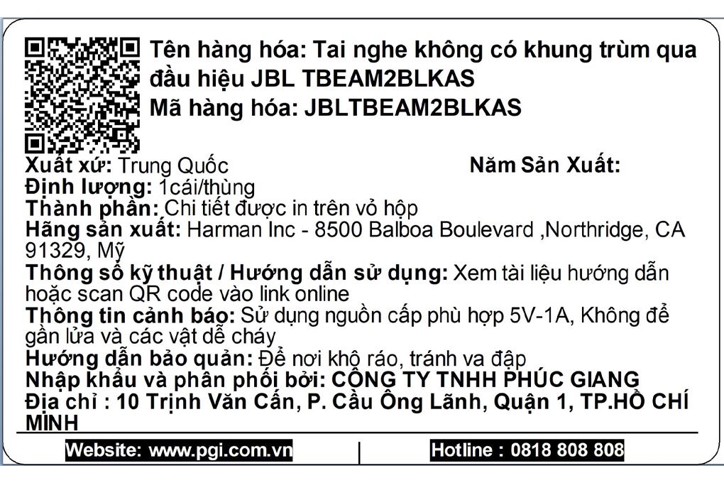 Tai nghe Bluetooth True Wireless JBL Tune Beam 2 Màu Đen