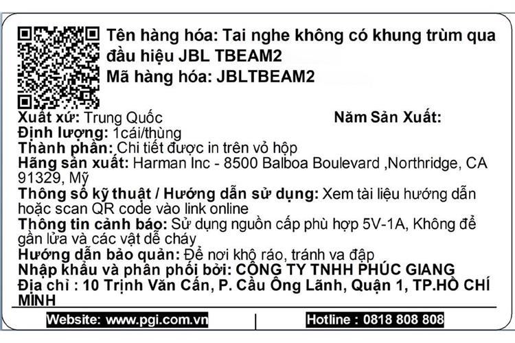 Tai nghe Bluetooth True Wireless JBL Tune Beam 2 Màu Tím