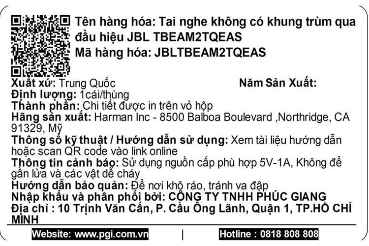 Tai nghe Bluetooth True Wireless JBL Tune Beam 2 Màu Xanh ngọc