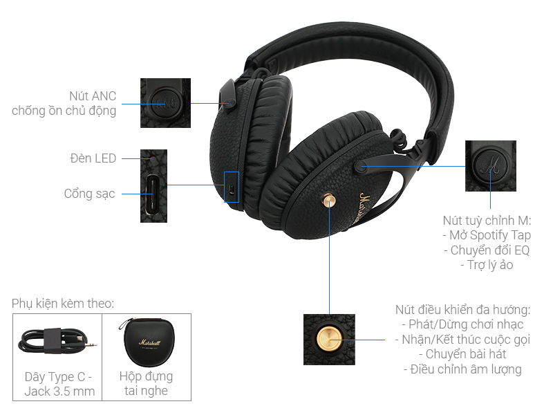 Tai nghe chụp tai Marshall Monitor III A.N.C.